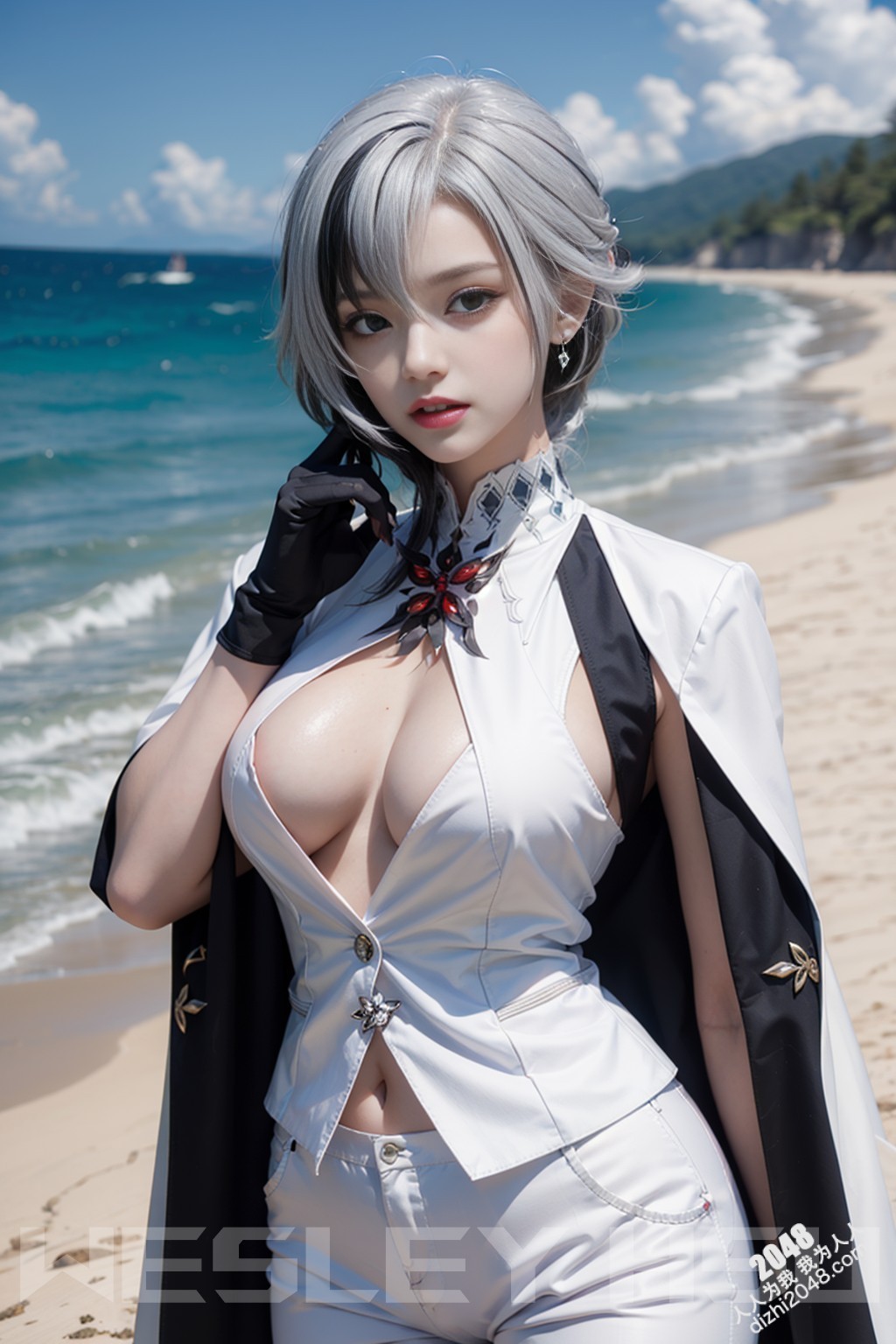 原神阿蕾奇诺蒙德城外写真：烈日下的魅惑女王，性感皮衣下的曼妙身姿(5)