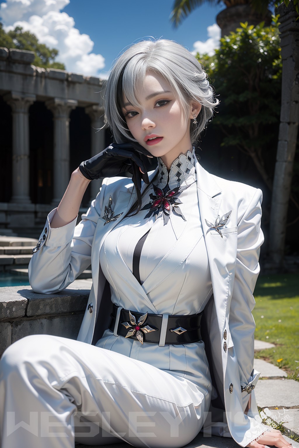 原神阿蕾奇诺蒙德城外写真：烈日下的魅惑女王，性感皮衣下的曼妙身姿(7)