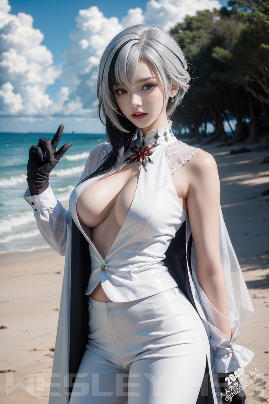原神阿蕾奇诺蒙德城外写真：烈日下的魅惑女王，性感皮衣下的曼妙身姿(9)