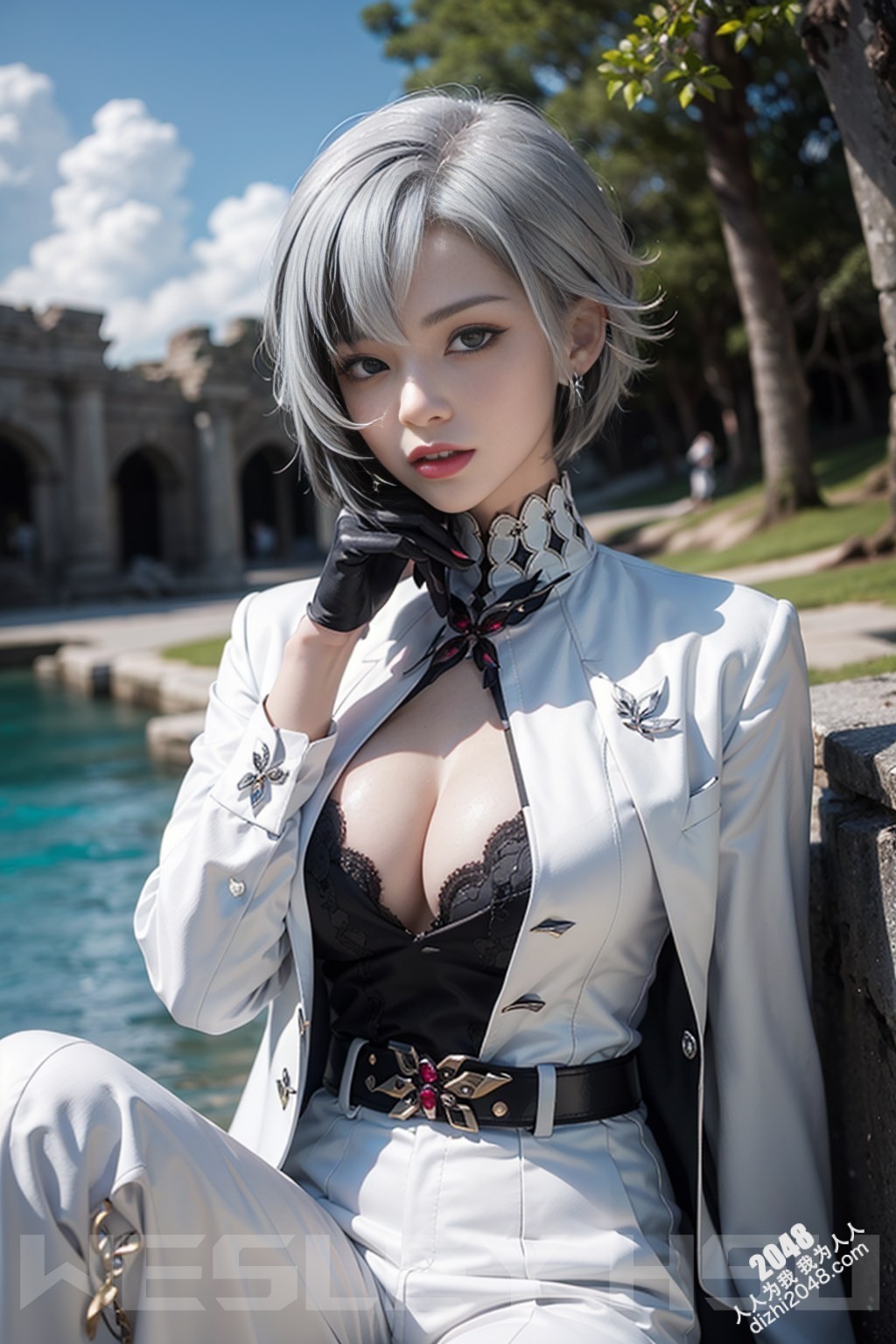 原神阿蕾奇诺蒙德城外写真：烈日下的魅惑女王，性感皮衣下的曼妙身姿(22)