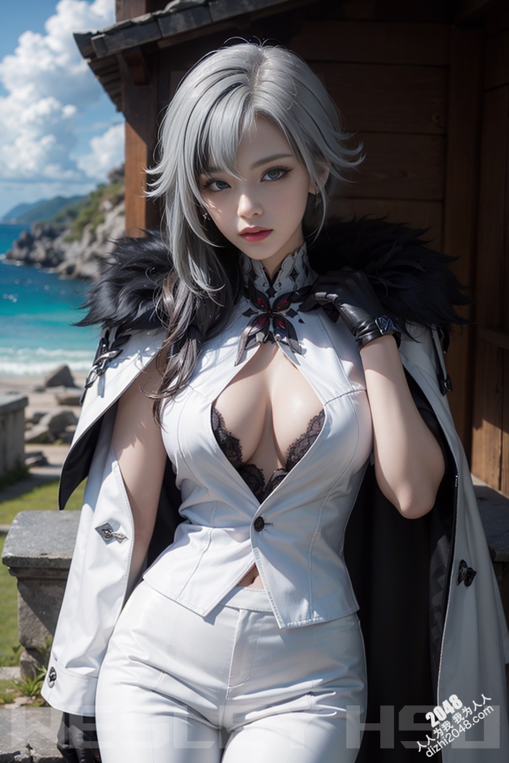 原神阿蕾奇诺蒙德城外写真：烈日下的魅惑女王，性感皮衣下的曼妙身姿(30)