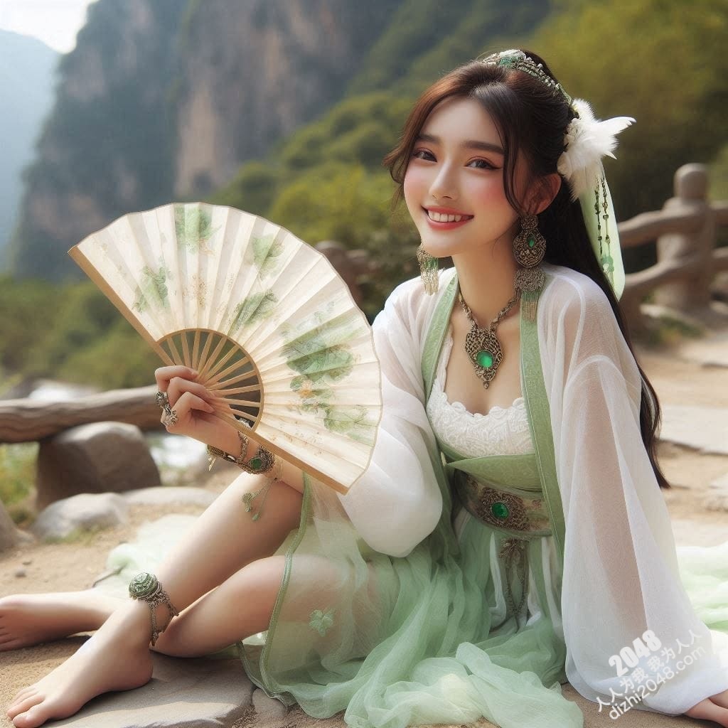 山间仙子：翠绿汉服少女的魅惑写真(2)