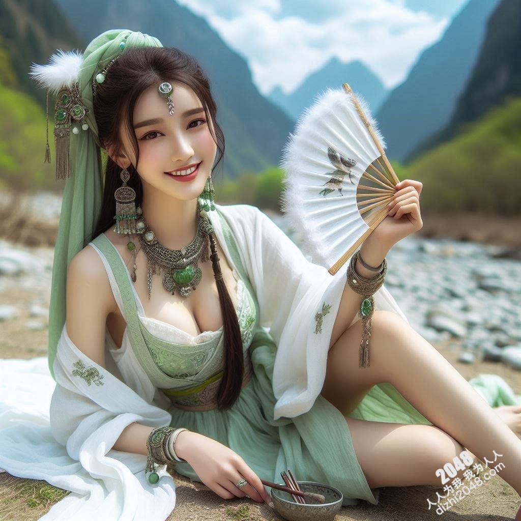 山间仙子：翠绿汉服少女的魅惑写真(3)