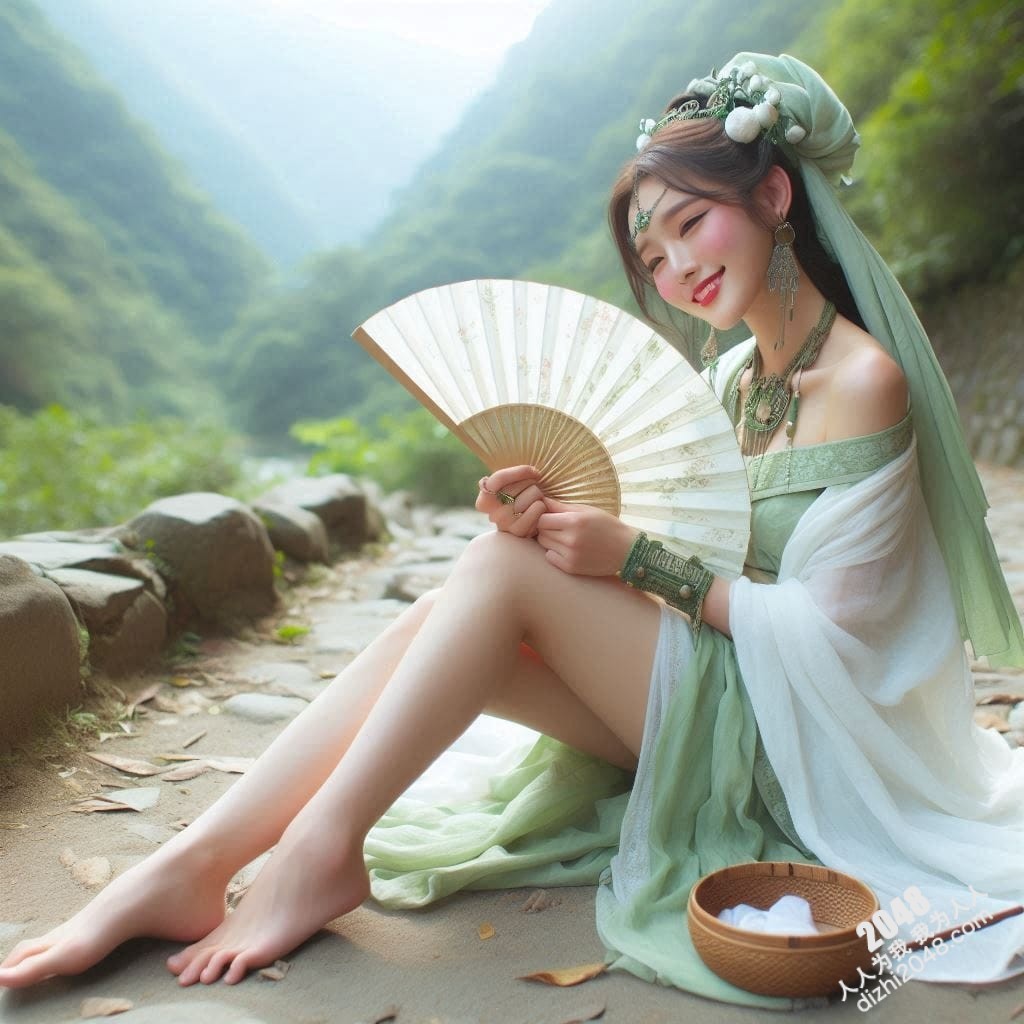 山间仙子：翠绿汉服少女的魅惑写真(4)