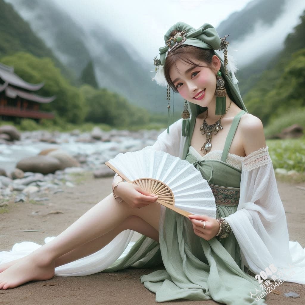 山间仙子：翠绿汉服少女的魅惑写真(5)