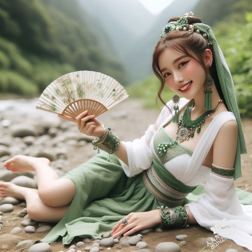山间仙子：翠绿汉服少女的魅惑写真(6)