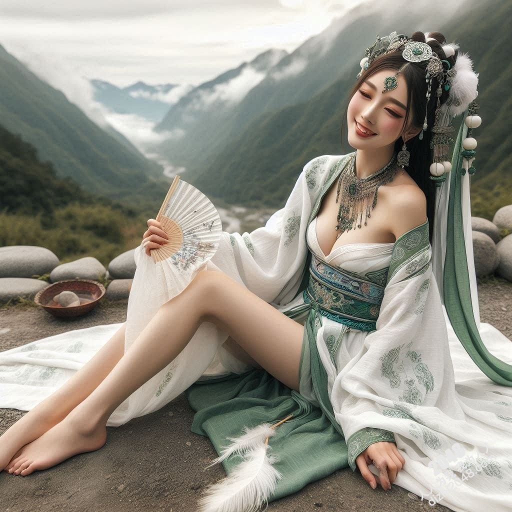 山间仙子：翠绿汉服少女的魅惑写真(9)