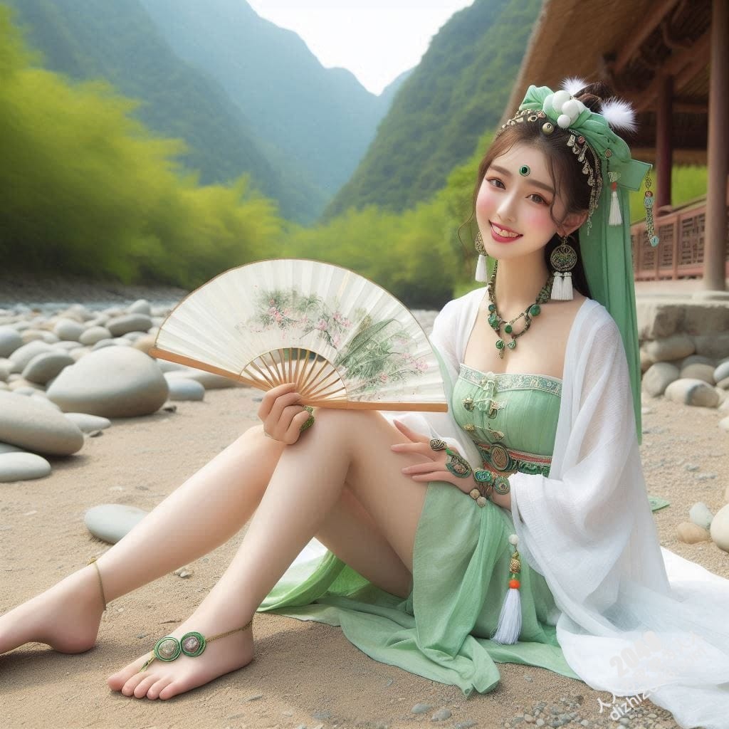 山间仙子：翠绿汉服少女的魅惑写真(10)