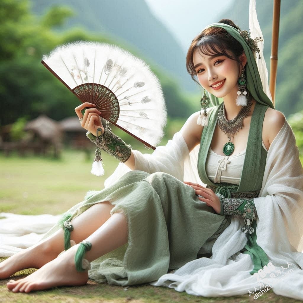 山间仙子：翠绿汉服少女的魅惑写真(11)