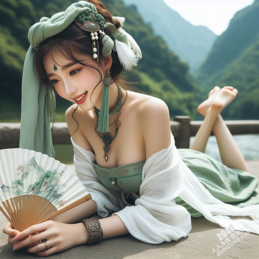 山间仙子：翠绿汉服少女的魅惑写真(12)
