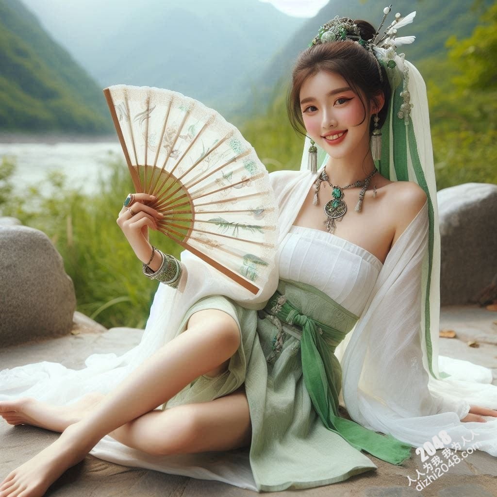 山间仙子：翠绿汉服少女的魅惑写真(15)