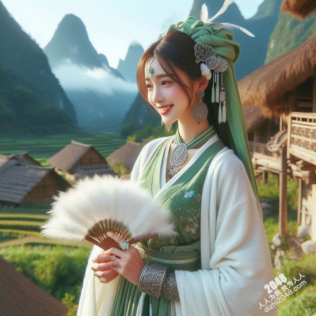 山间仙子：翠绿汉服少女的魅惑写真(14)