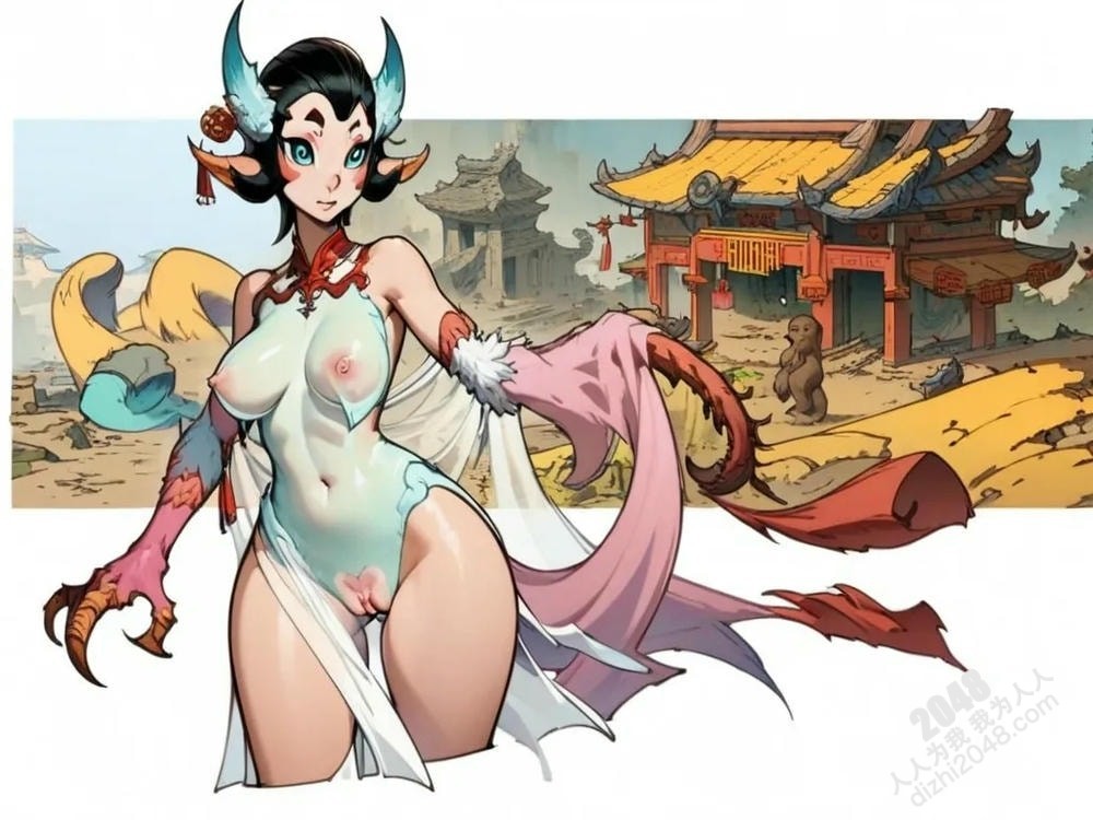 人像系列：废墟妖姬的魅惑诱惑—33号作品，东方奇幻风，性感妖女，古建筑背景，人体艺术，禁忌之美(4)
