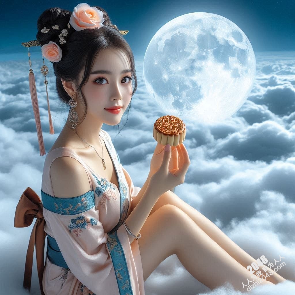 中秋佳节，云端赏月，美人酥胸半露，邀君共品月饼，体验极致诱惑