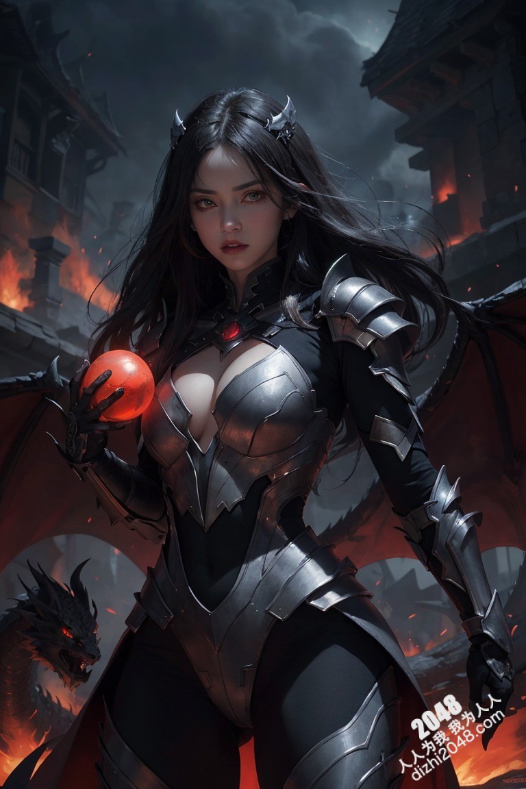 黑龙魅影：烈焰废墟中的致命诱惑—暗黑系龙族女战士