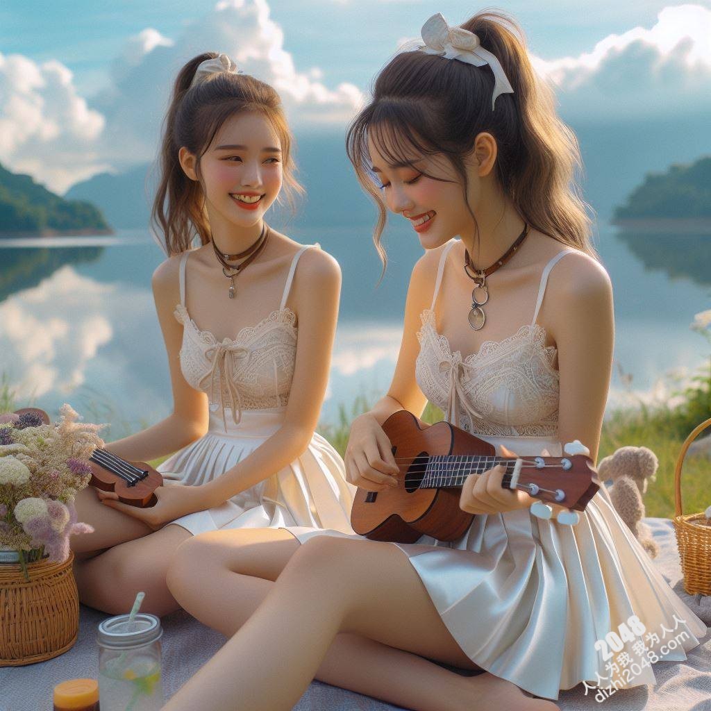 绝美阳光湖边野餐：少女的秘密花园