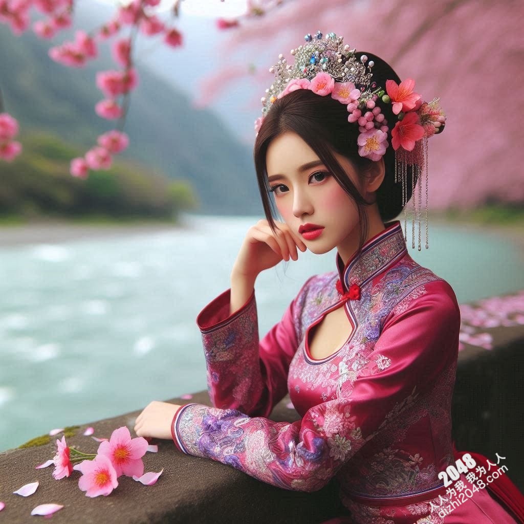 春日河畔，红衣佳人，牡丹花下，倾城一笑。