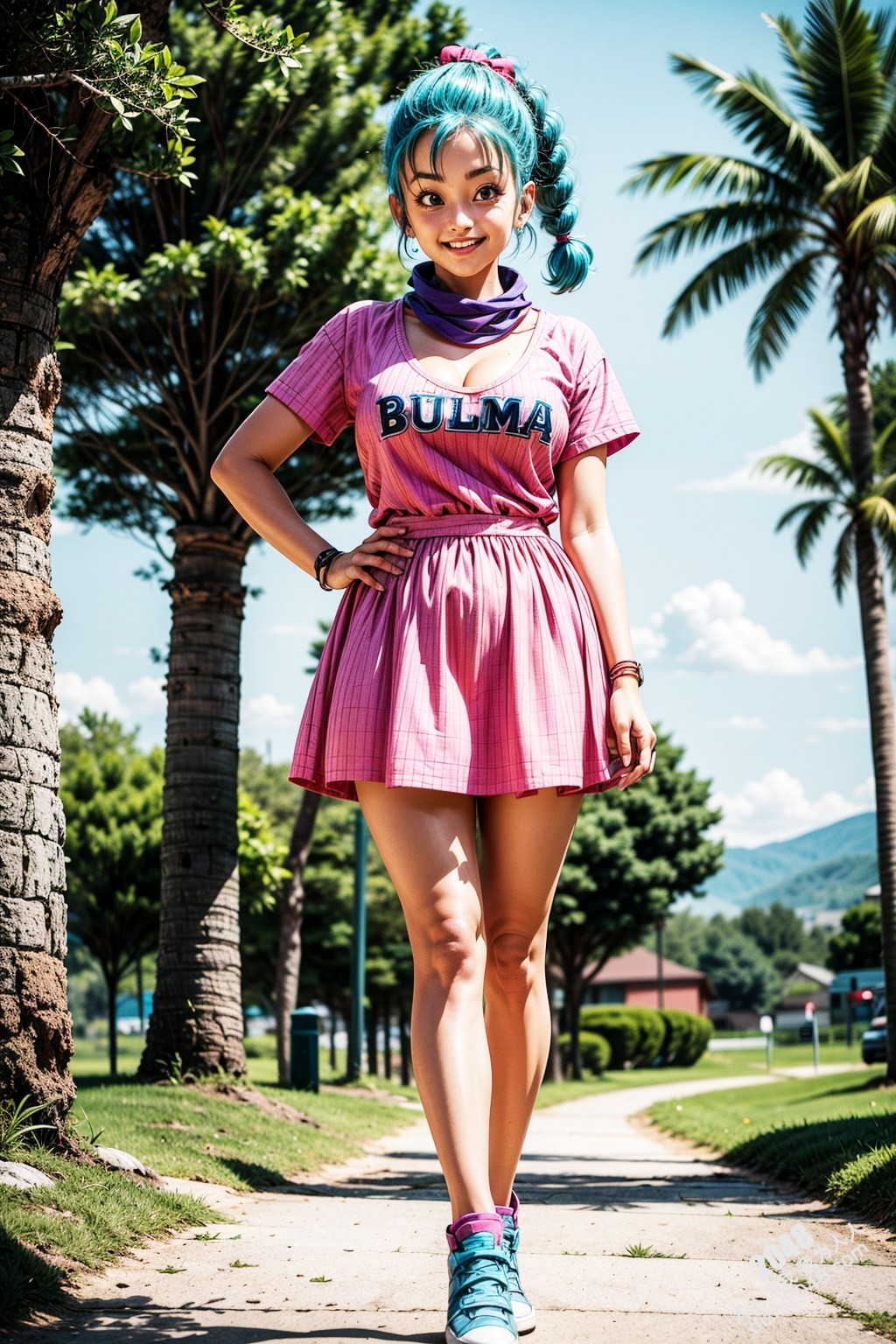 七龙珠布玛的夏日午后：粉裙美腿，活力四射，性感诱惑
