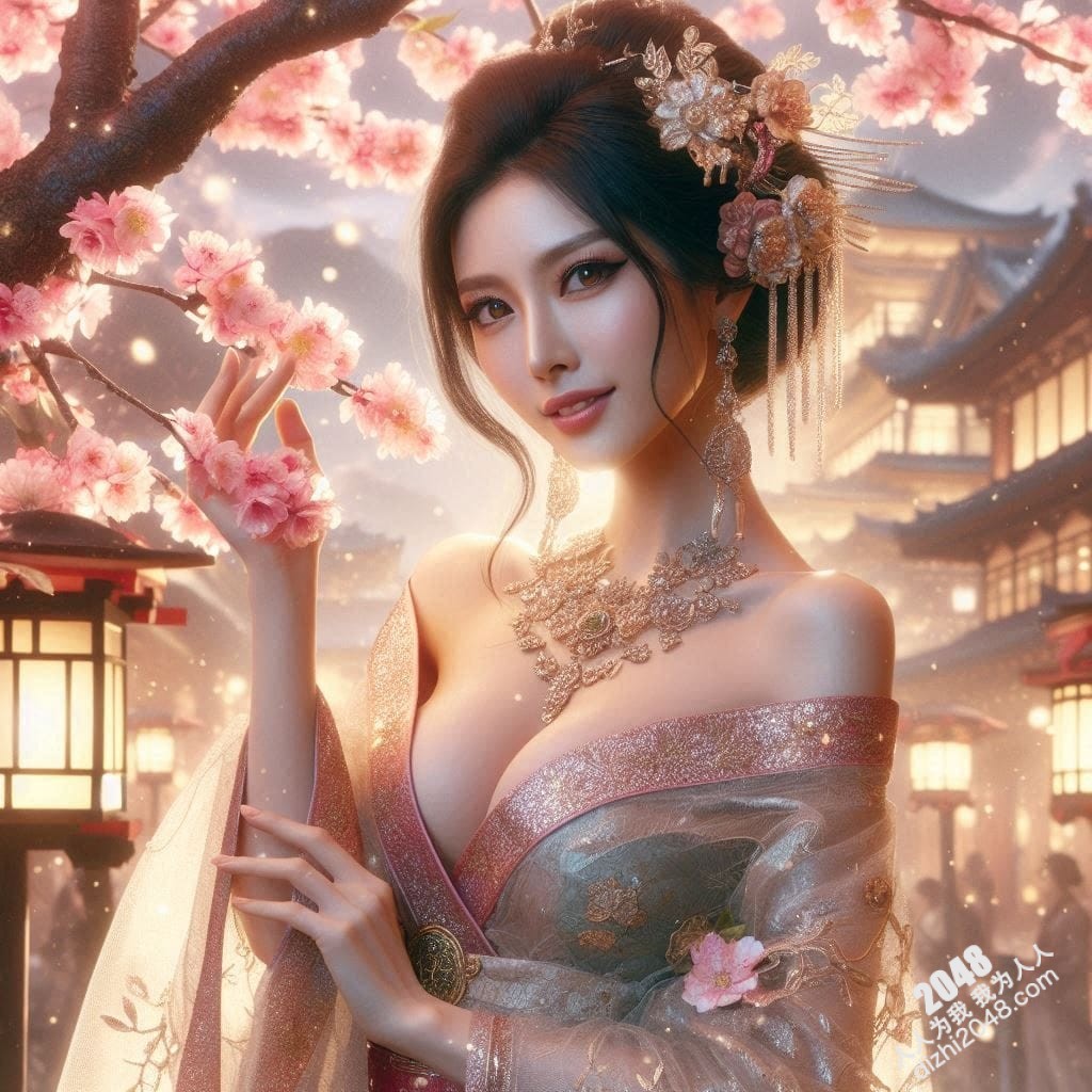 日本古典美人：樱花树下，她轻纱罗衣半遮酥胸，明眸善睐，勾人心魄