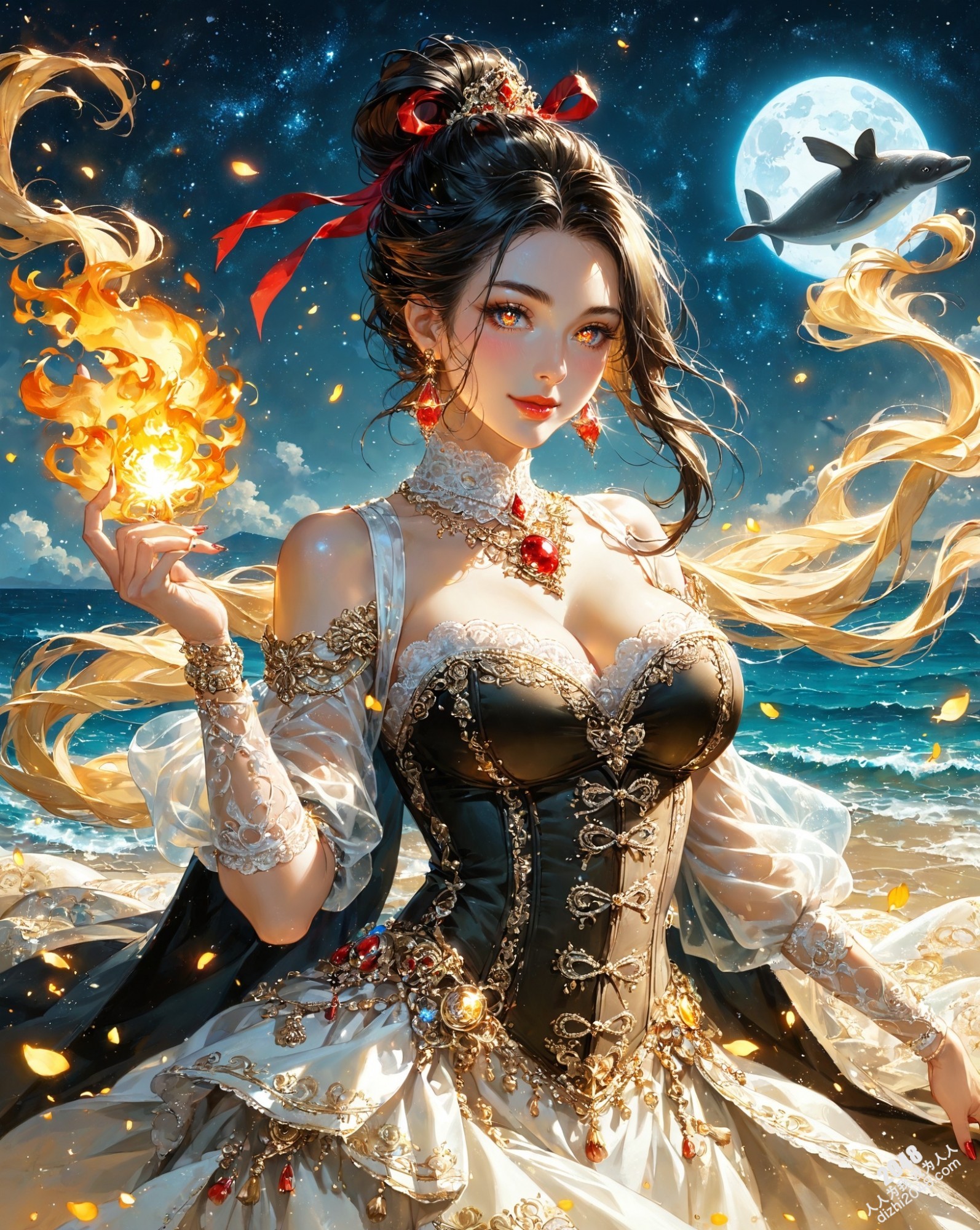 魅惑海滩：金色长发女魔法师的秘密