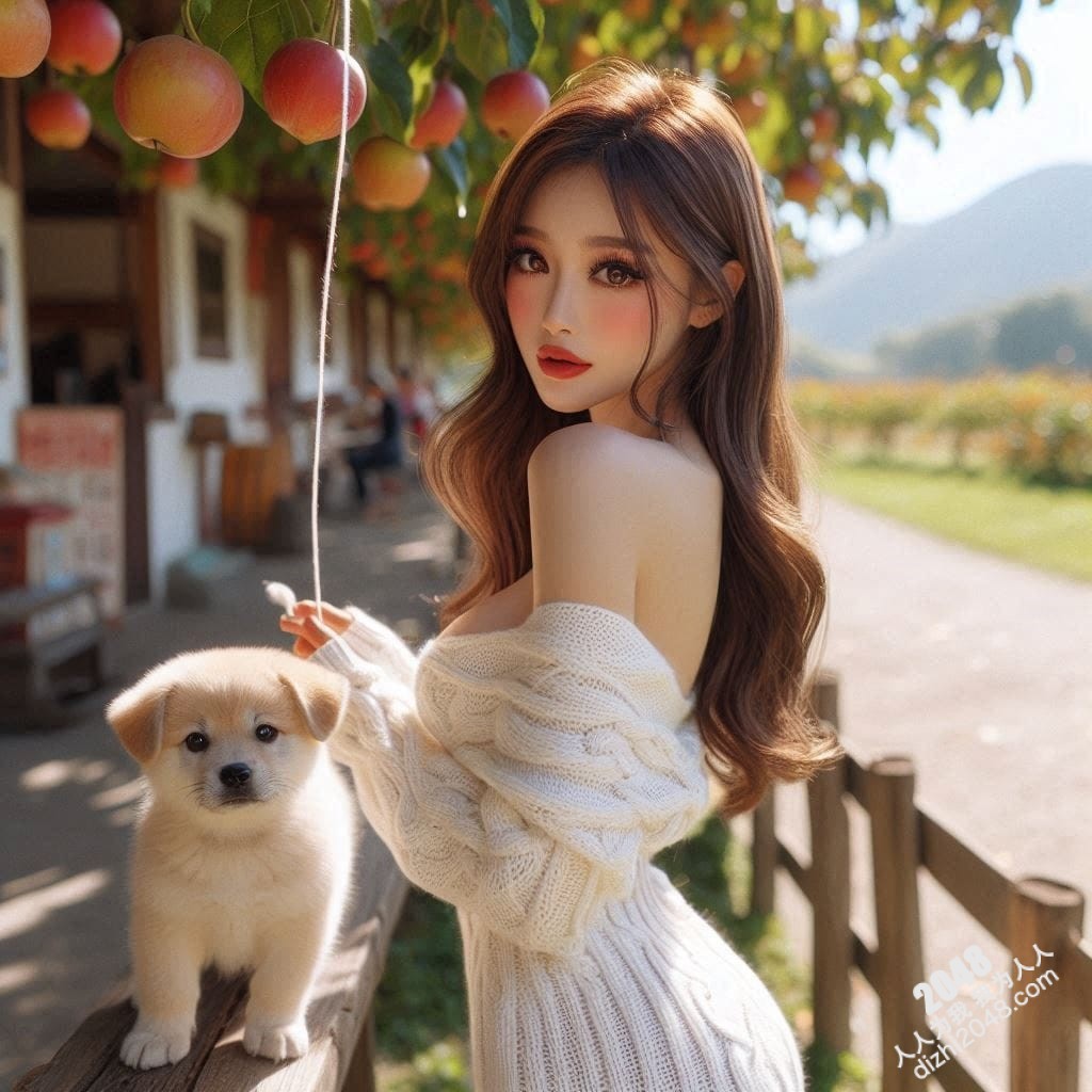 苹果园的秘密：丰满佳人与小白狗的午后私语