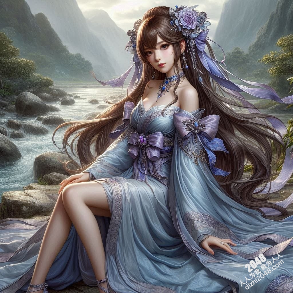 高山流水间的绝色尤物：一位女子在山间溪流边的魅惑写真