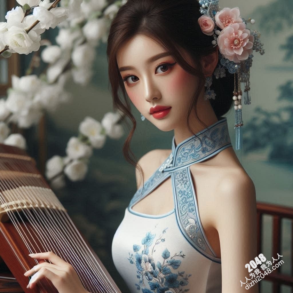 旗袍古筝美女，古典韵味，锁骨迷人，演奏绝美乐章
