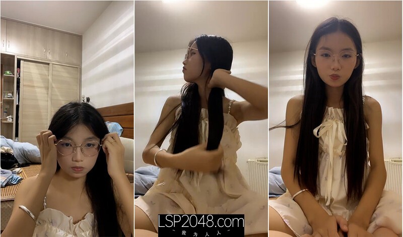 乖巧反差眼镜OO後学生妹,长相纯情四射,看起来很老实,少女系连衣裙撩起来秀身体
